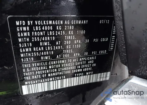 2013 Volkswagen Tiguan Sel из США, поврежденный, VIN WVGAV7AX9DW528418